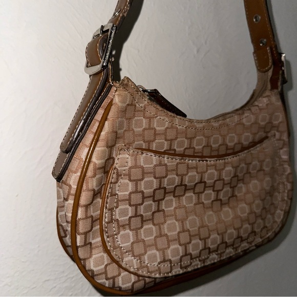 VTG Nine West shoulder bag purse brown tan cream fabric design Y2K inner pockets - Picture 4 of 10